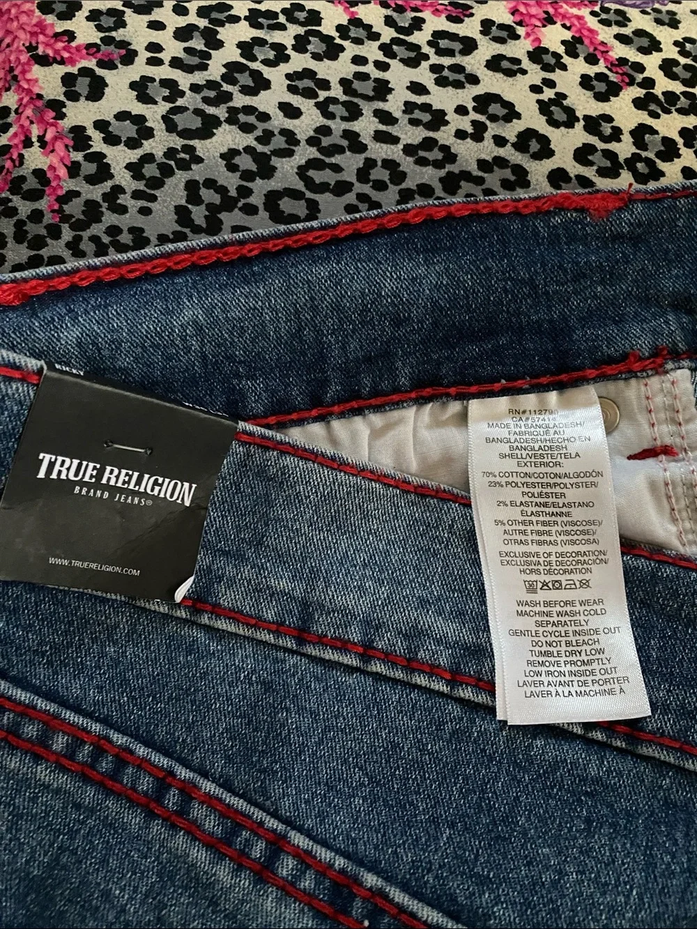 True Religion Relaxed Straight Cotton Stretch Red Stitching Jeans NWT